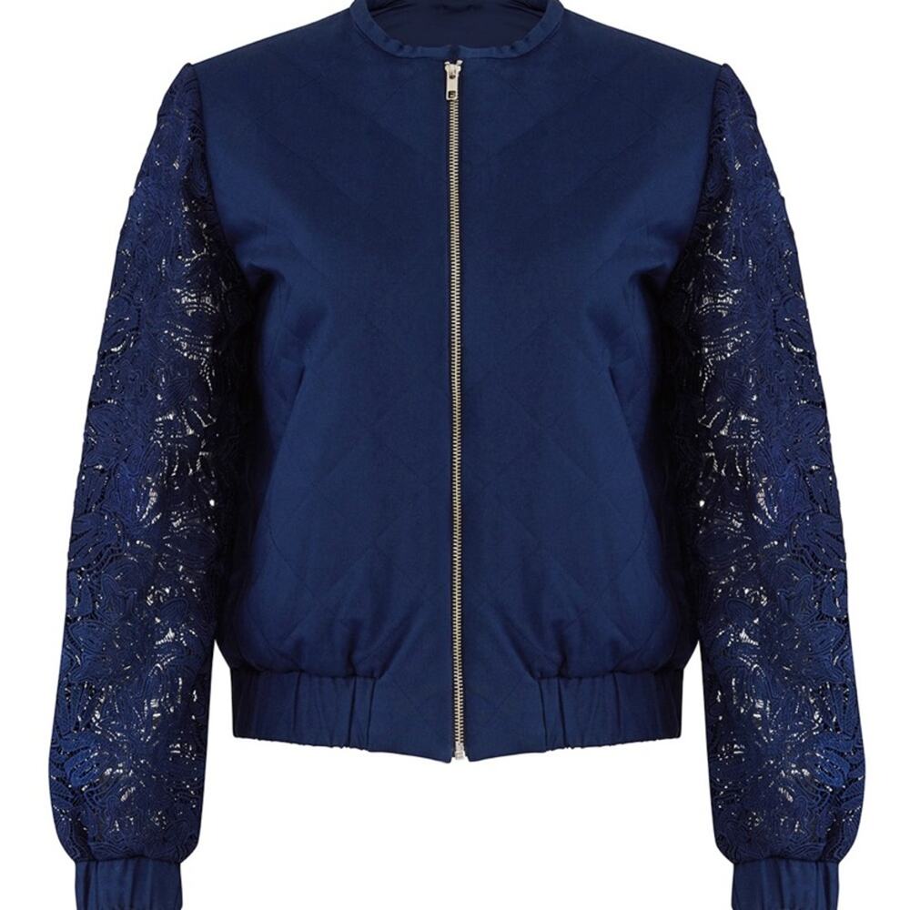 AMUR Quilted Lace Bomber Jacket Coat Ruched XS - Picture 2 of 13